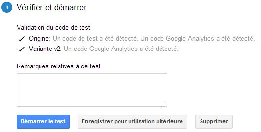 Configuration d'un test Google Analytics : étape 4