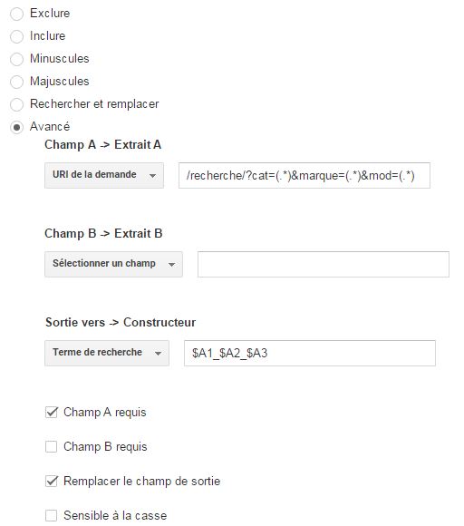 Utilisation d'un filtre personnalisé avancé Google Analytics